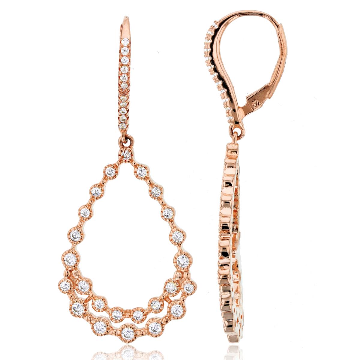 Sterling Silver+1Micron Rose Gold Rnd CZ Bezel DC Circles Open PS-Dangling Earring