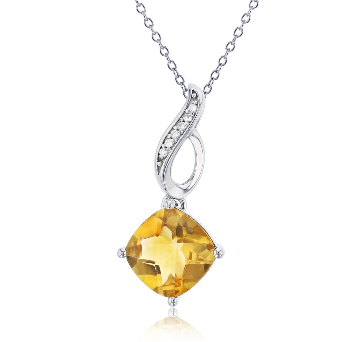 14K Yellow Gold 0.03cttw Rnd Diamonds & 9mm Cushion Citrine Dangling 18"Necklace