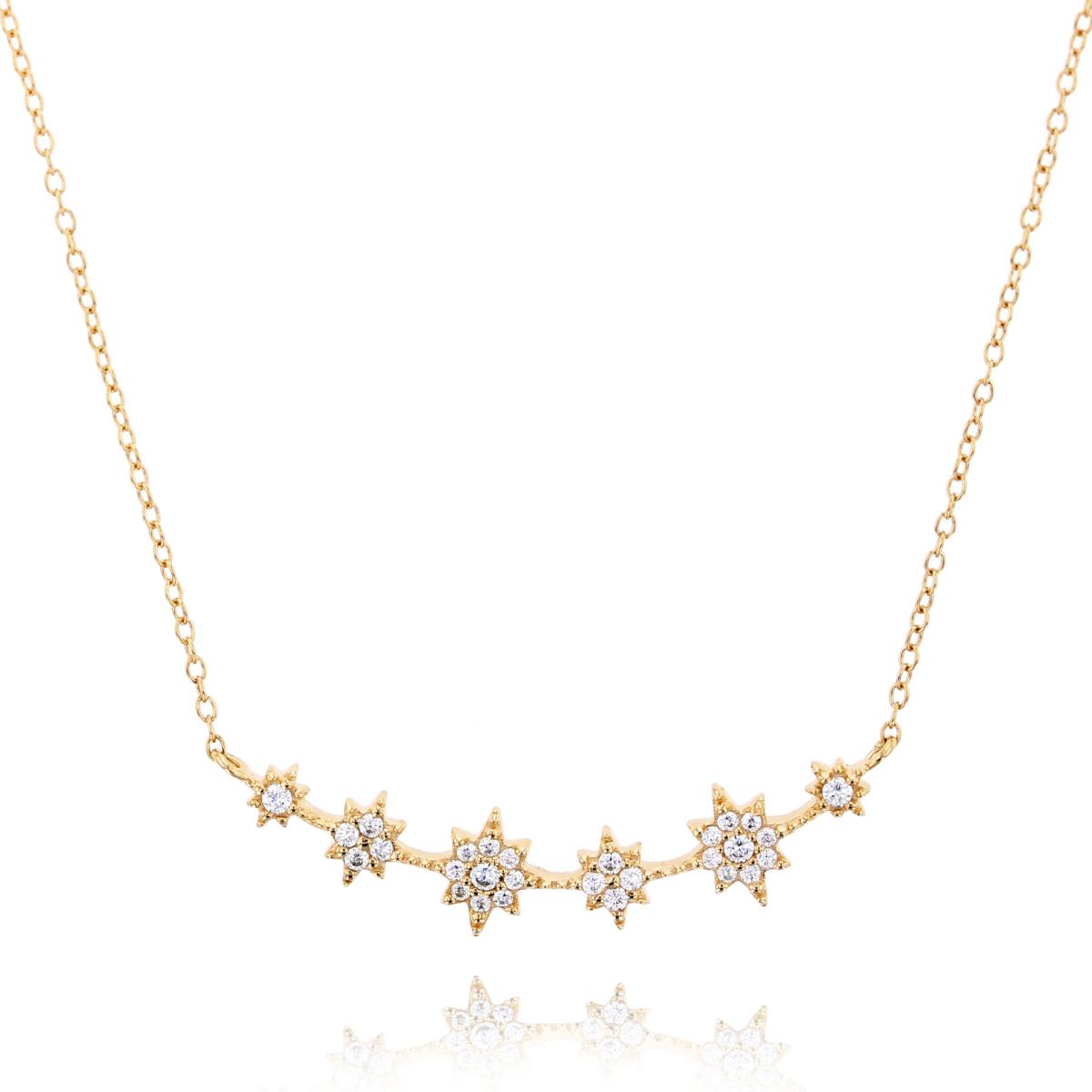 Sterling Silver+1Micron Yellow Gold Rnd White CZ Flowers Smile 18"Necklace