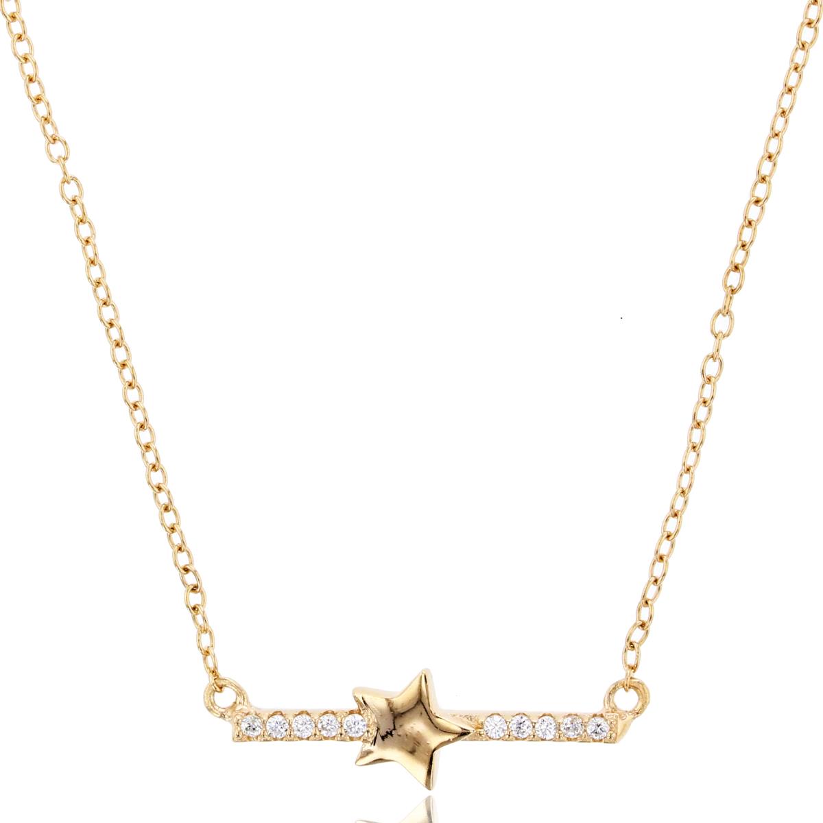 Sterling Silver+1Micron Yellow High Polished Star on Rnd White CZ Bar 18"Necklace