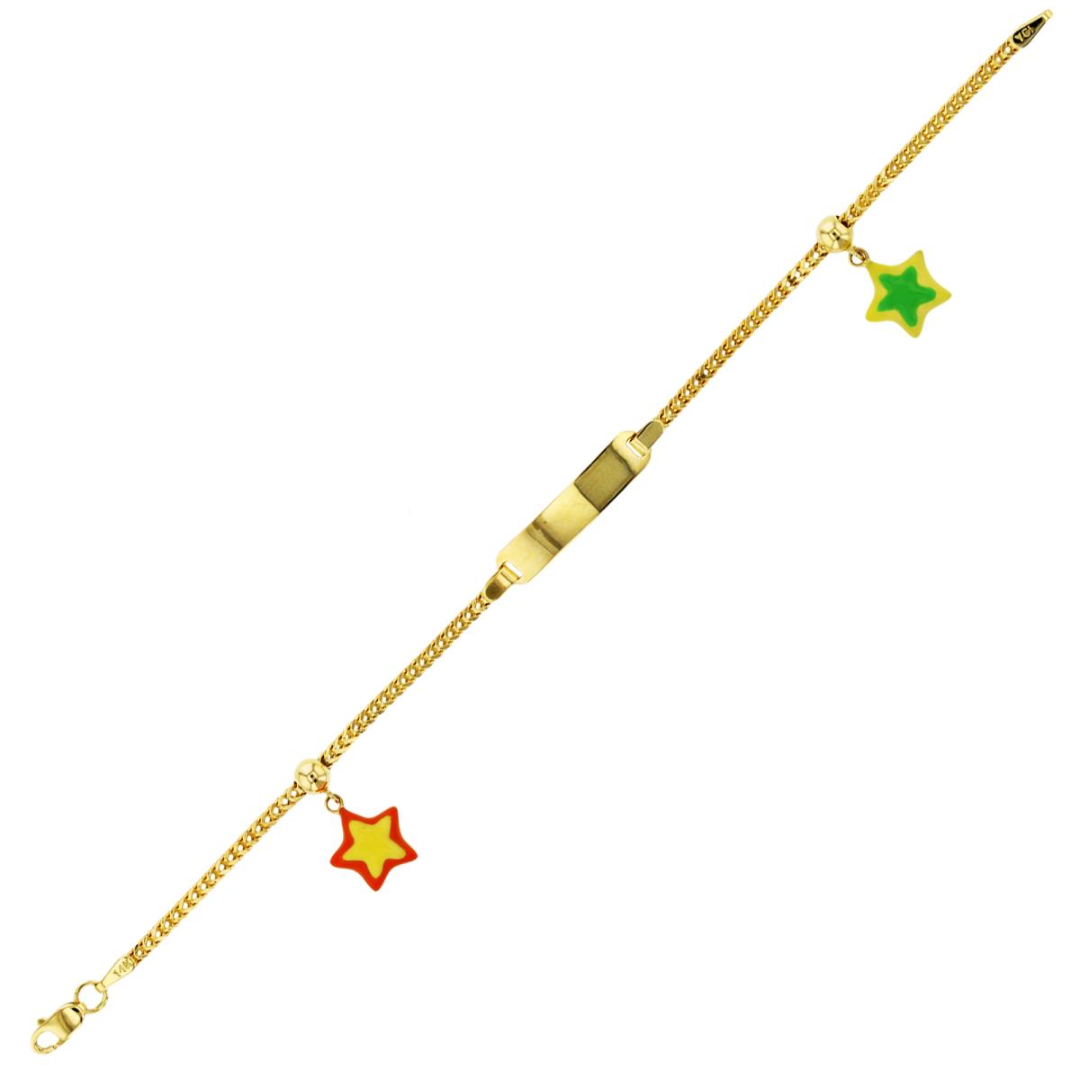 14K Yellow Gold Dangling 20x4.5mm  Enamel Stars 6" Franco Baby ID Bracelet