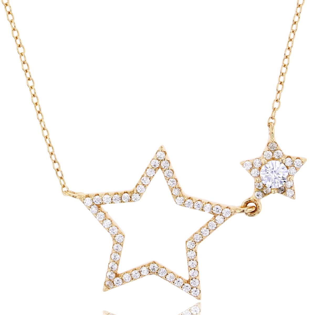 Sterling Silver+1Micron Yellow Gold Rnd White Open Big & Small CZ Stars 18"Necklace