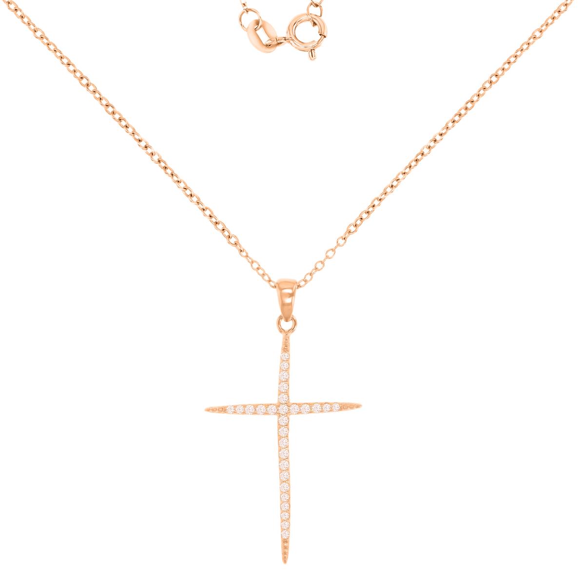 Sterling Silver Rose Rnd Morganite CZ Cross 18"Necklace