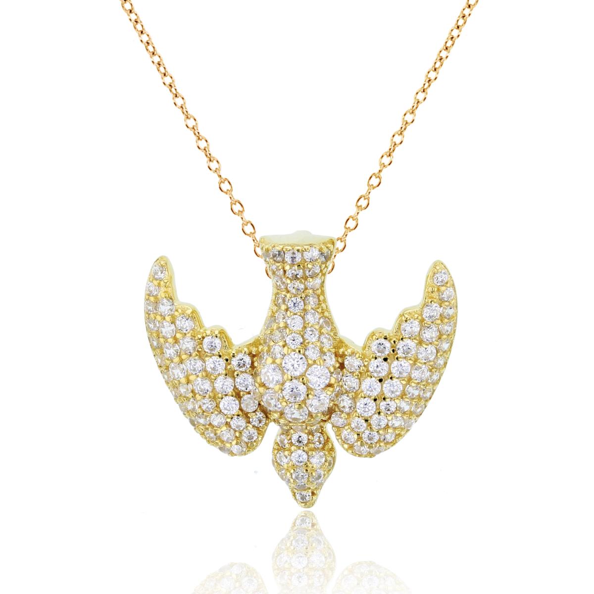 Sterling Silver+1Micron Yellow Gold Rnd White CZ Dove 18"Necklace