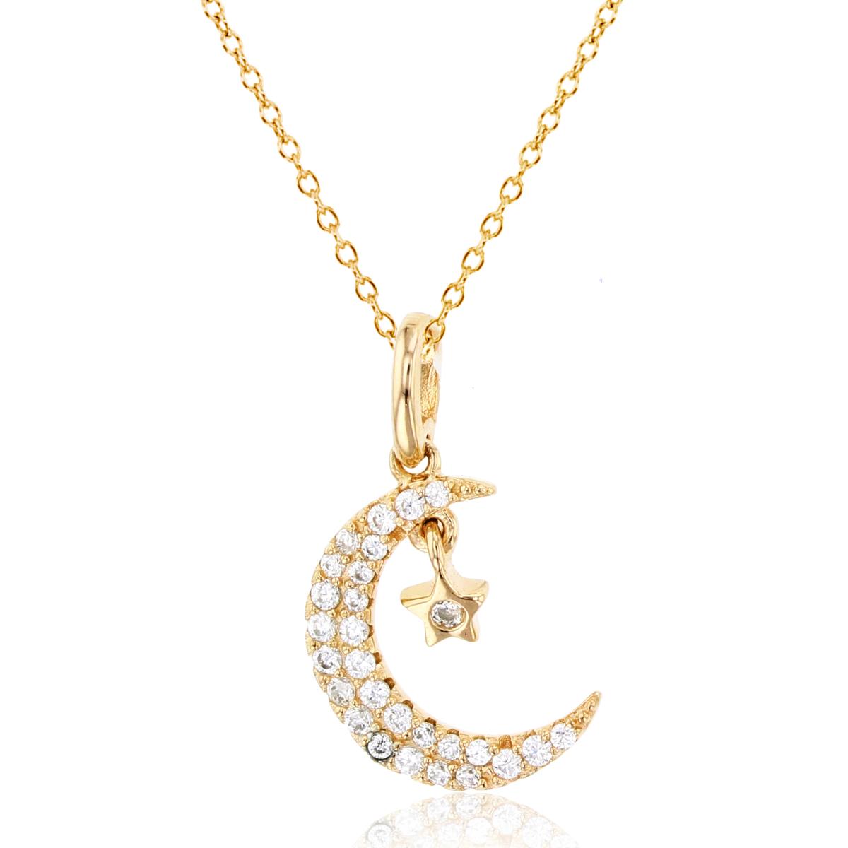 Sterling Silver Yellow Rnd CZ Moon/Star 18"Necklace