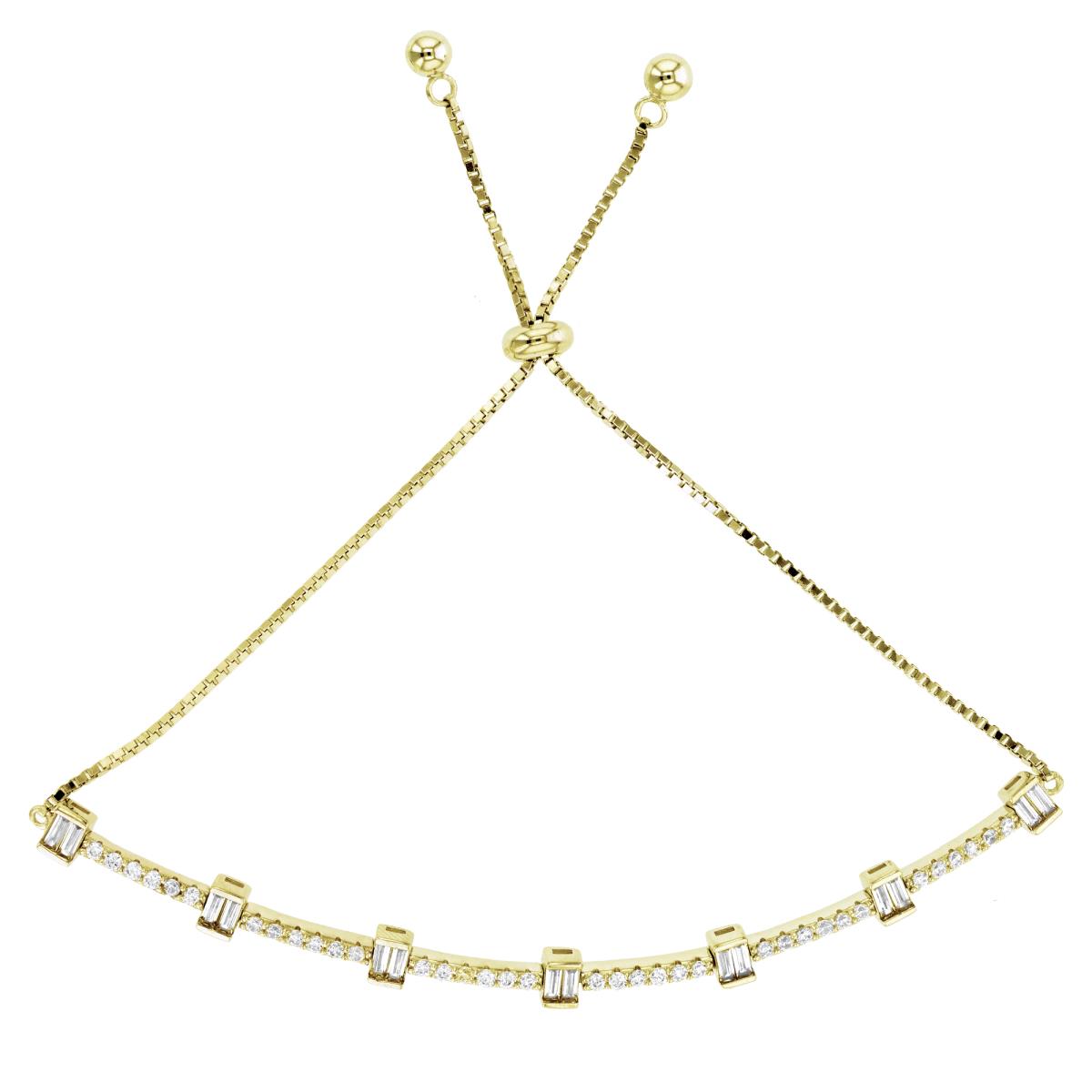 Sterling Silver Yellow Alternate Rnd CZ Row & SB CZ Clusters Adjustable Bolo Bracelet