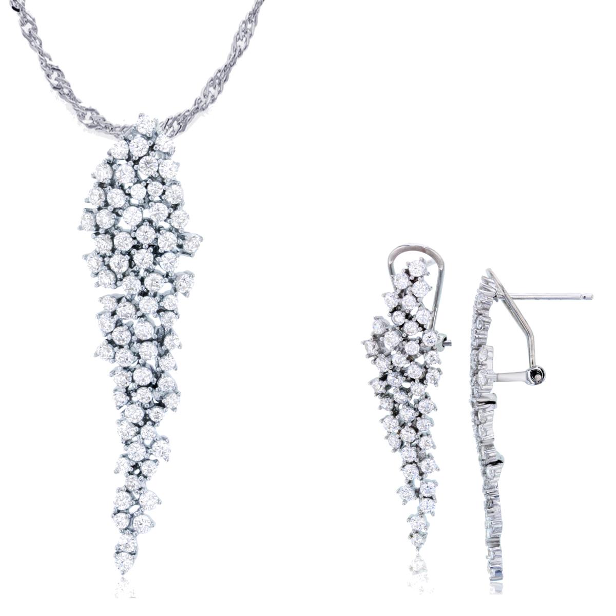 Sterling Silver Rhodium Dangling Graduated 18"+2" Singapore Necklace & Earring Set 