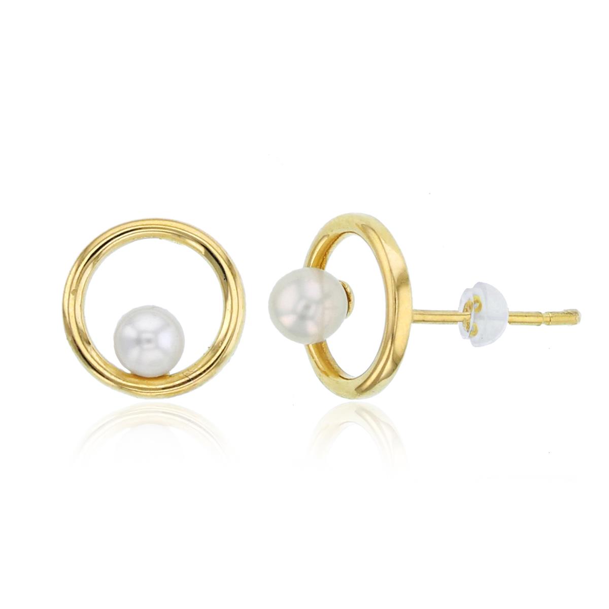 10K Yellow Gold 3mm Rnd Fresh Water Pearl on Open Circle Studs with Silicon Backs