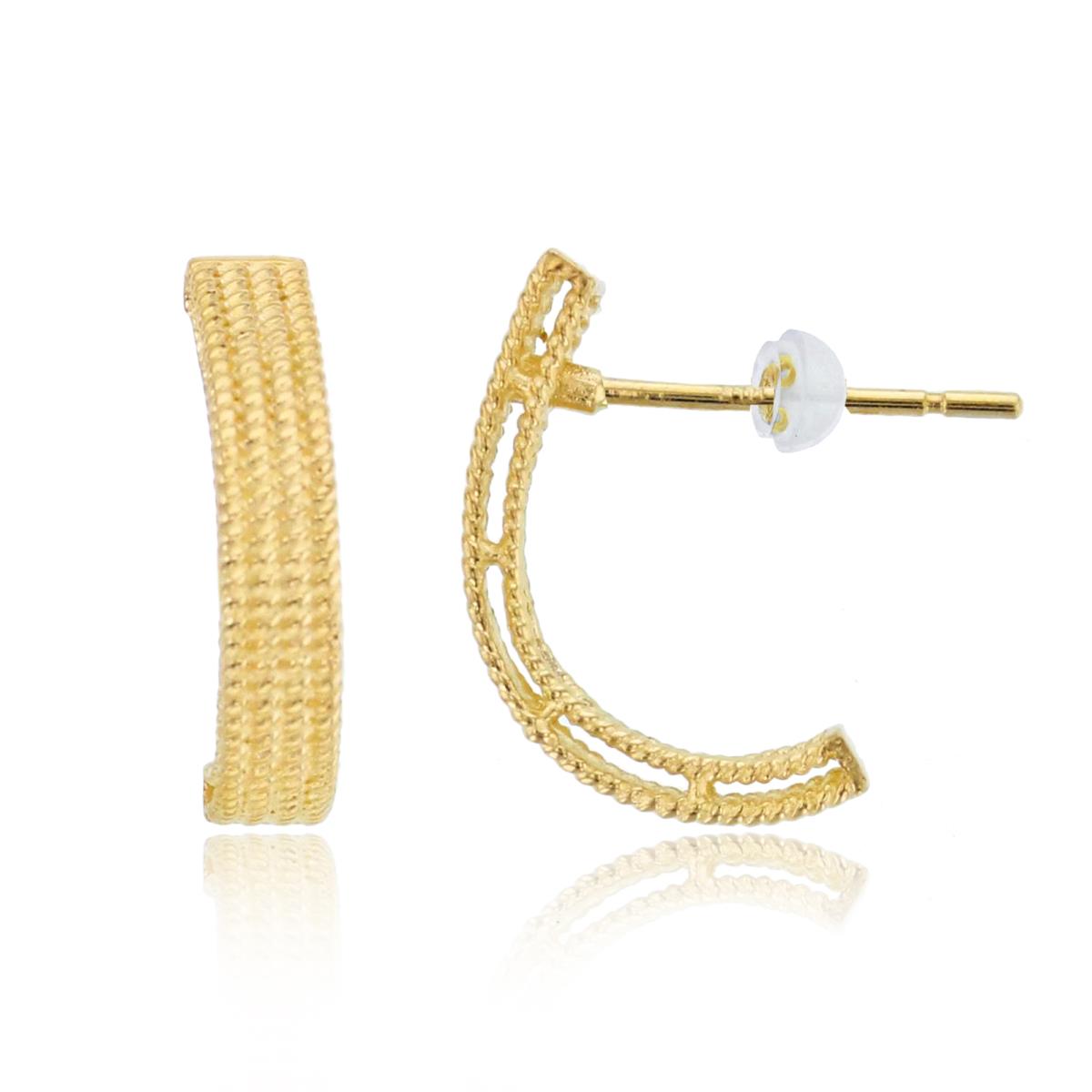 10K Yellow Gold Milgrain Textured J-Huggie Earrings with Silicone Backs