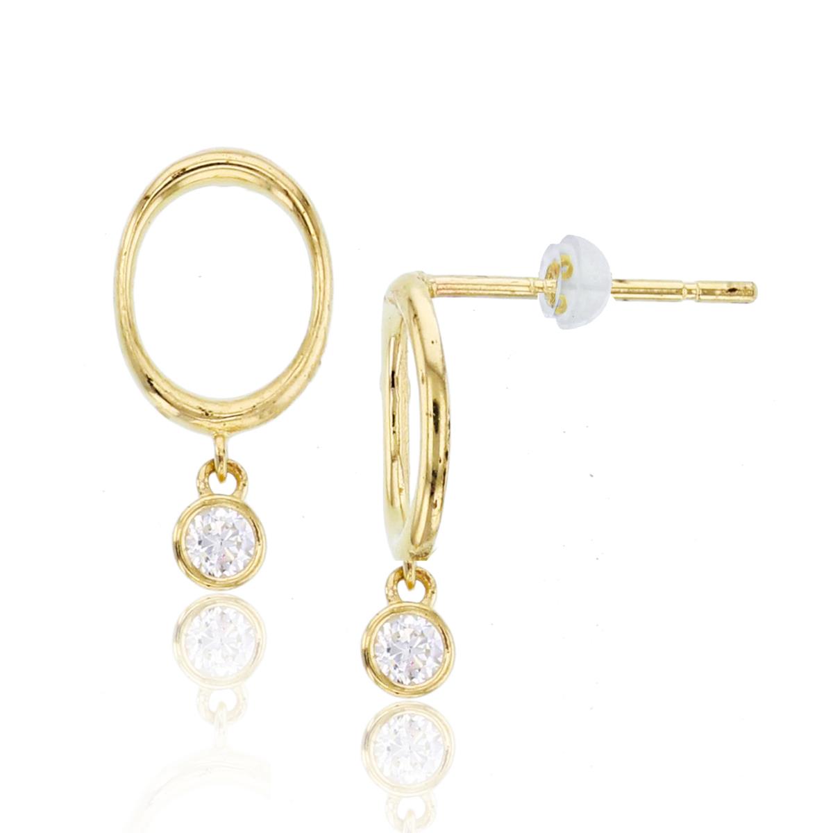10K Yellow Gold Rnd CZ Bezel Dangling on Open Oval Studs with Silicone Backs