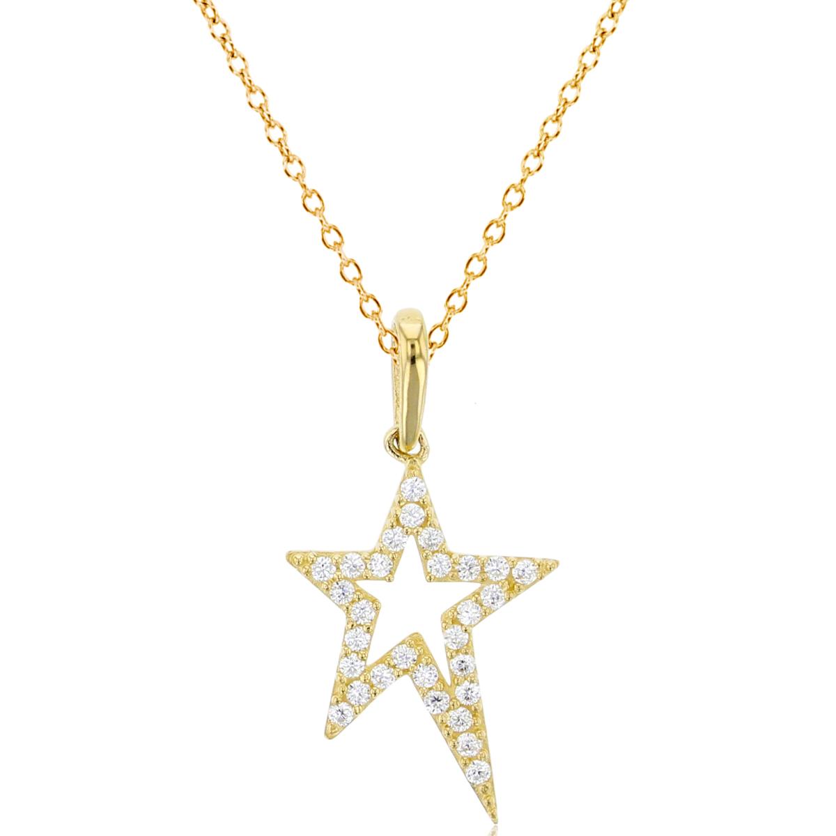 14K Yellow Gold Rnd CZ Open Star 18"Necklace