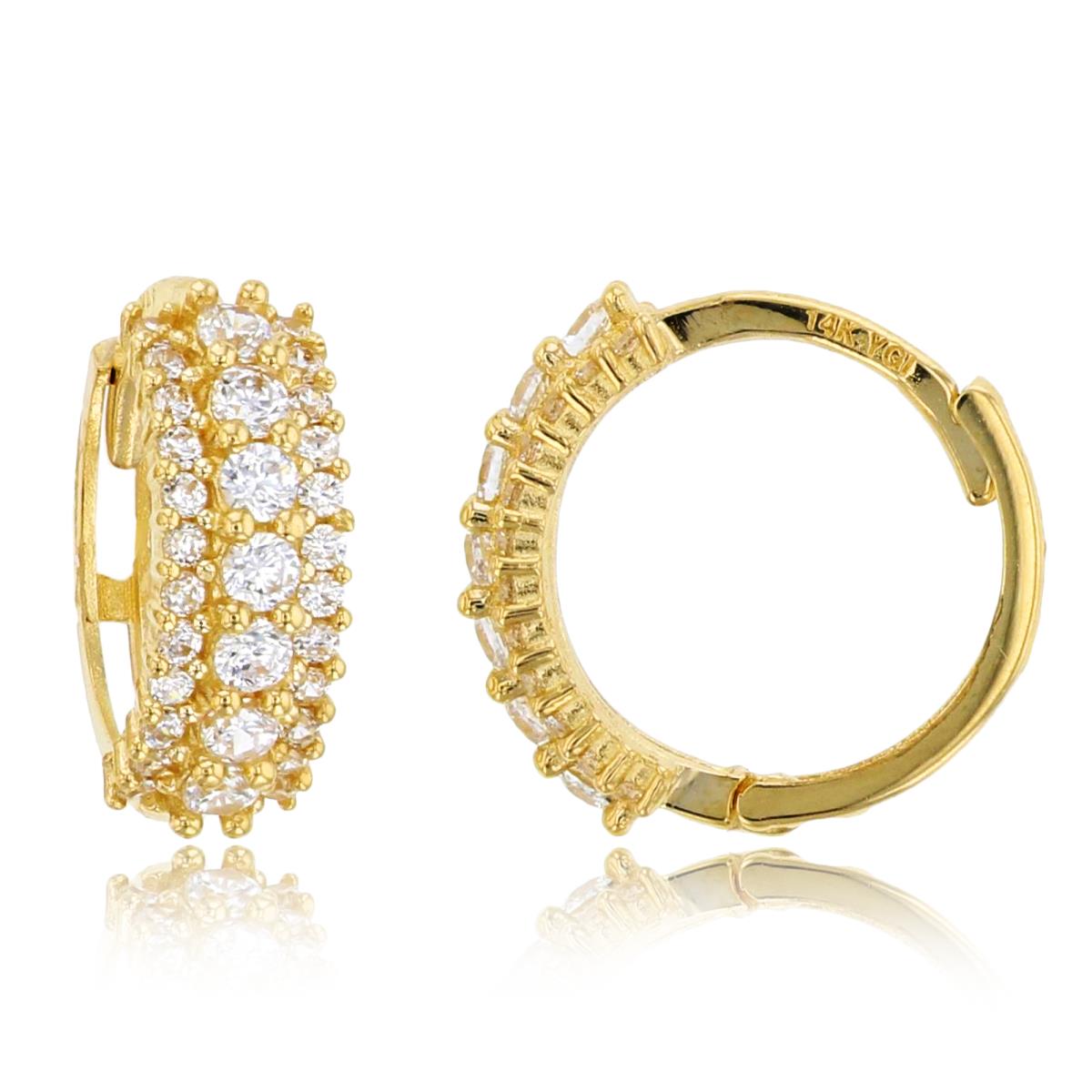 14K Yellow Gold Rnd CZ Rows Huggie Earrings