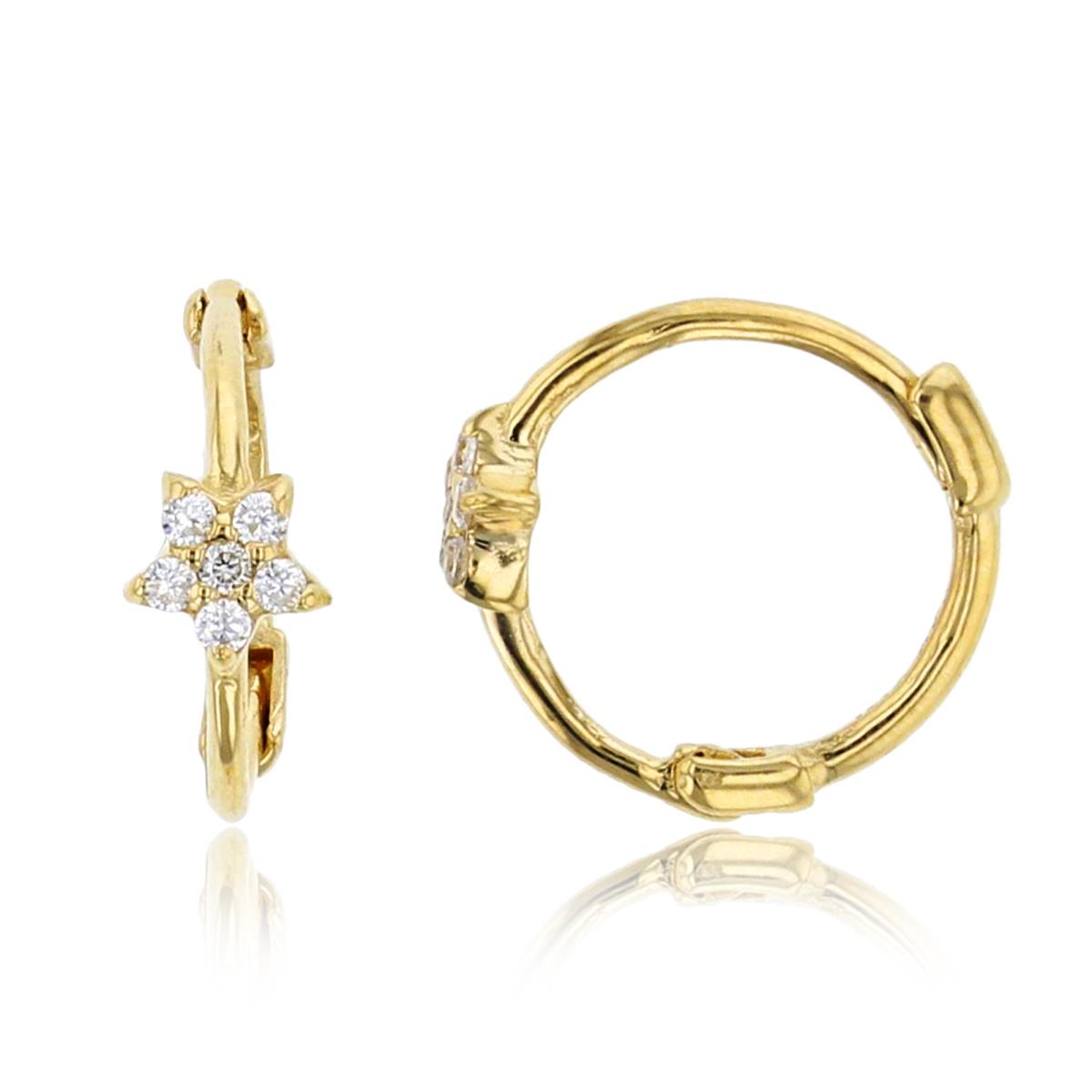10K Yellow Gold Rnd CZ Flower on Baby Huggie Earrings