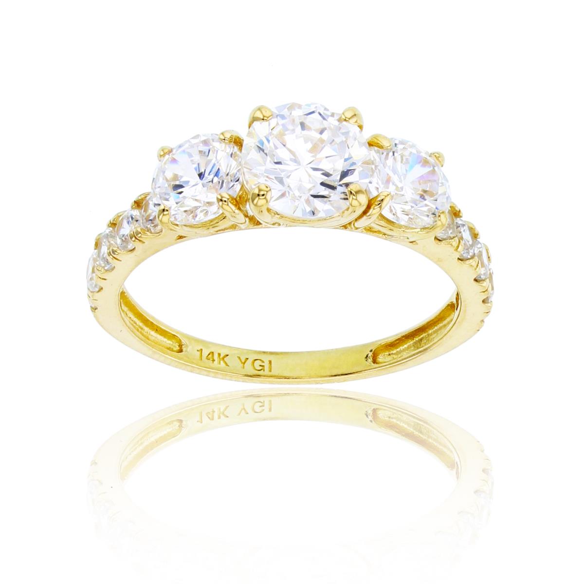 14K Yellow Gold 5mm/6.5mm Rnd CZ 3-Stones Engagement Ring