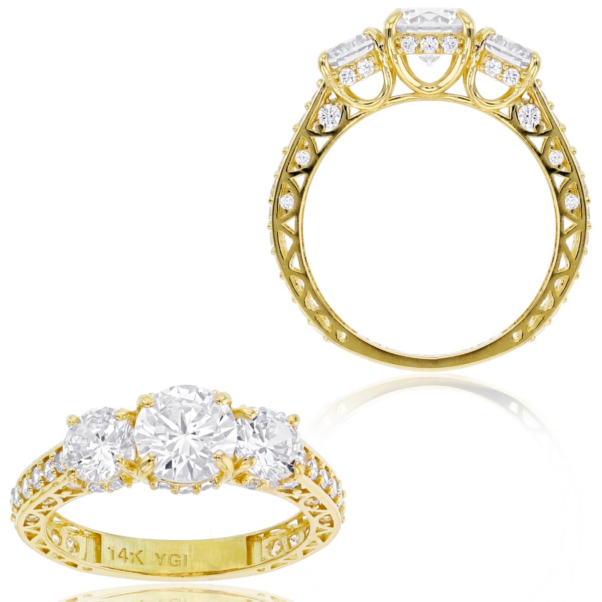 10K Yellow Gold Rnd CZ 3-Stones Engagement Ring
