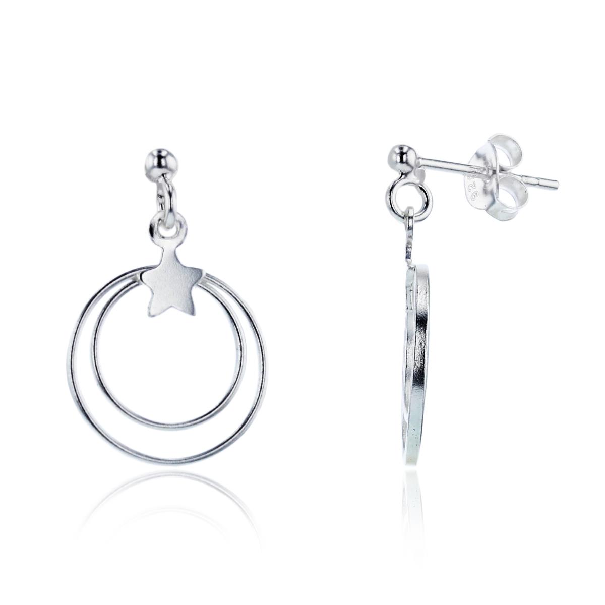 Sterling Silver Plated Star on Double Open Circles Dangling Earrings