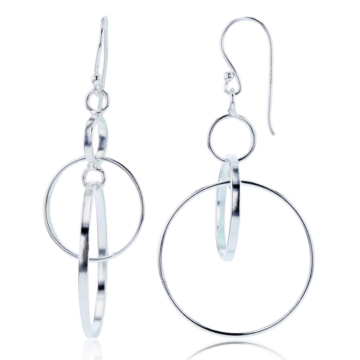 Sterling Silver Plated Graduated Invert Open Circles Dangling Earrings