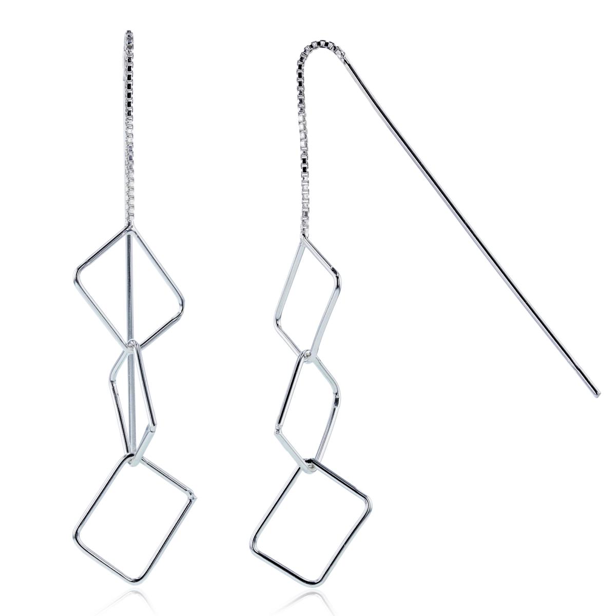 Sterling Silver Plated Open Cushions Dangling on Chain/Threader Earrings