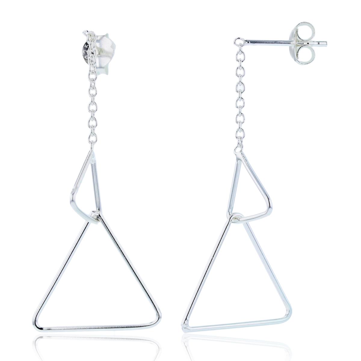 Sterling Silver Plated Small/Big Open Trills Dangling on Chain Earrings