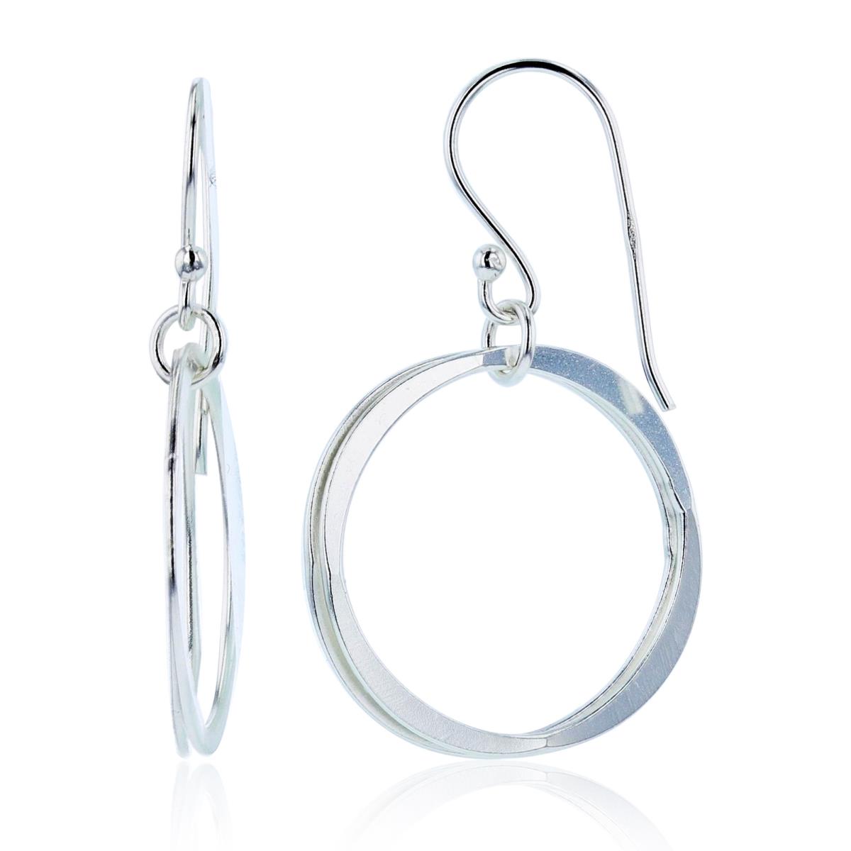 Sterling Silver Plated Double Open Circles Dangling Earrings