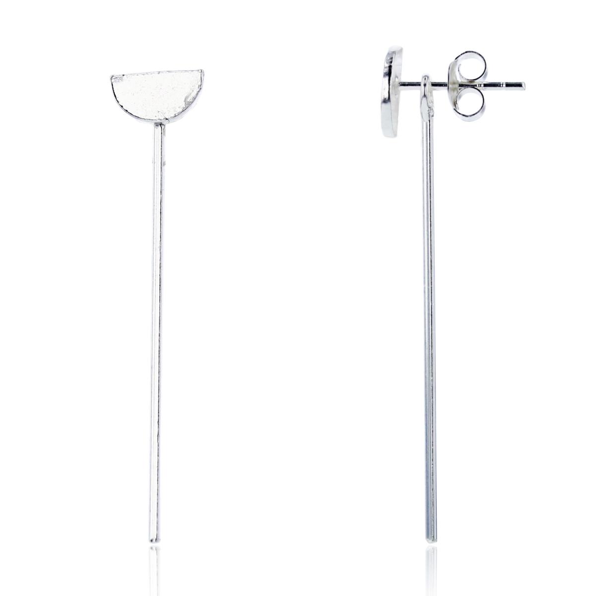 Sterling Silver Plated Half Circle Stud with Dangling Bar Earrings