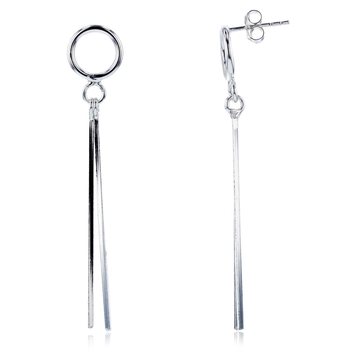 Sterling Silver Plated Open Circle with Dangling Bars Earrings