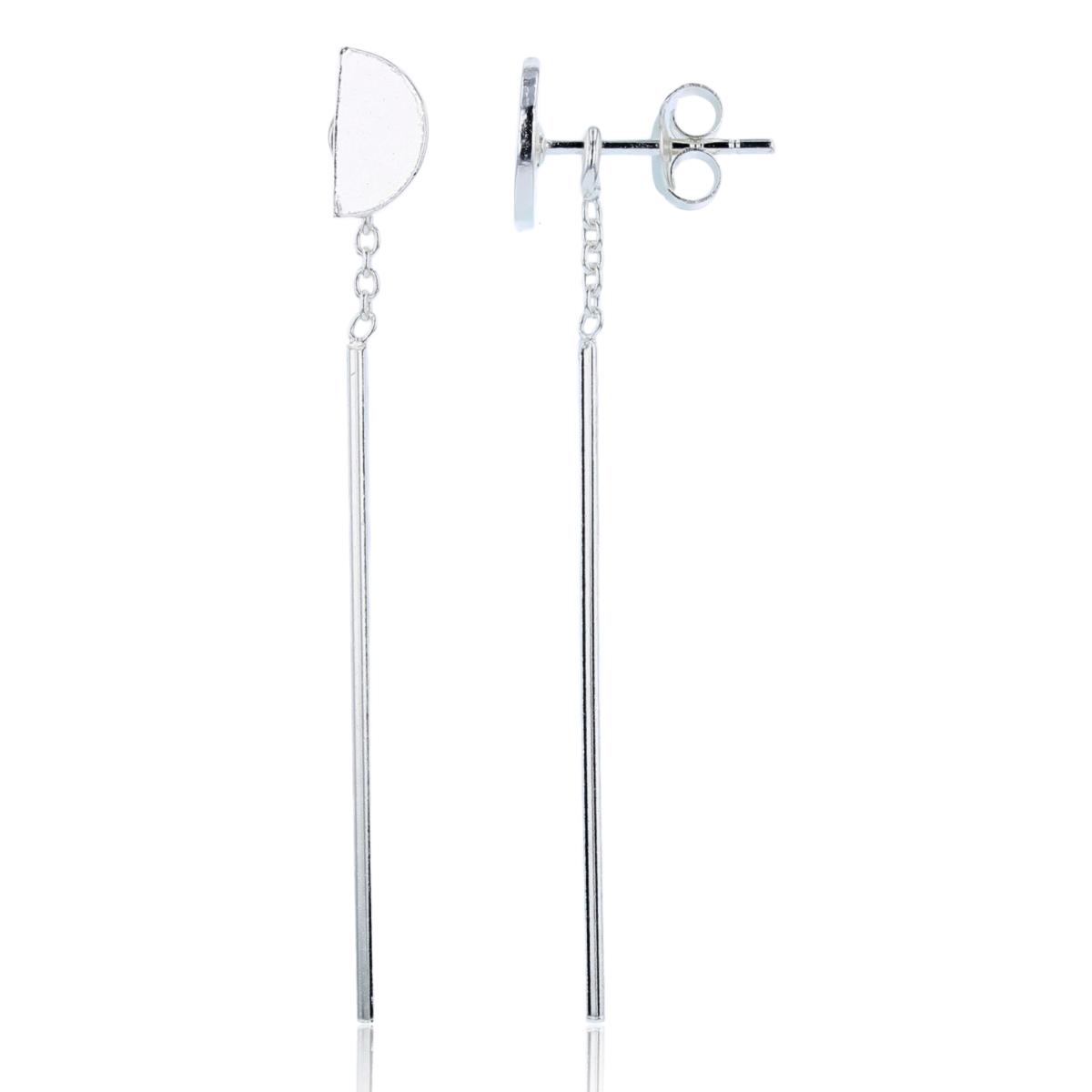 Sterling Silver Plated Half Circle Stud with Dangling Bar Earrings