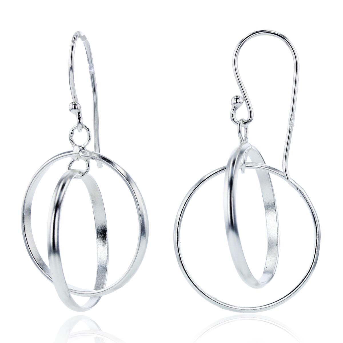 Sterling Silver Plated Double Open Circles Dangling Earrings
