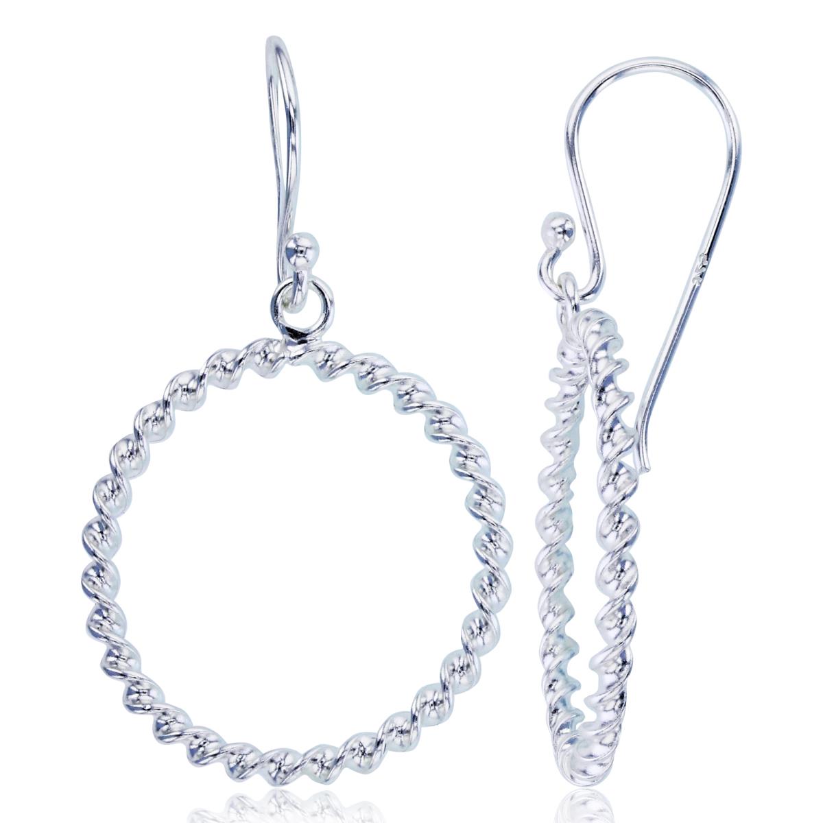 Sterling Silver Plated Open Twisted Textured Circle Dangling Earrings