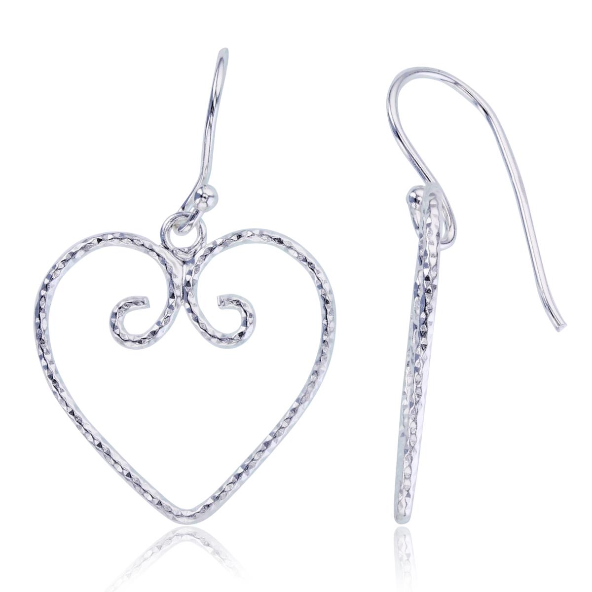 Sterling Silver Plated DC Open Vintage Heart Dangling Earrings