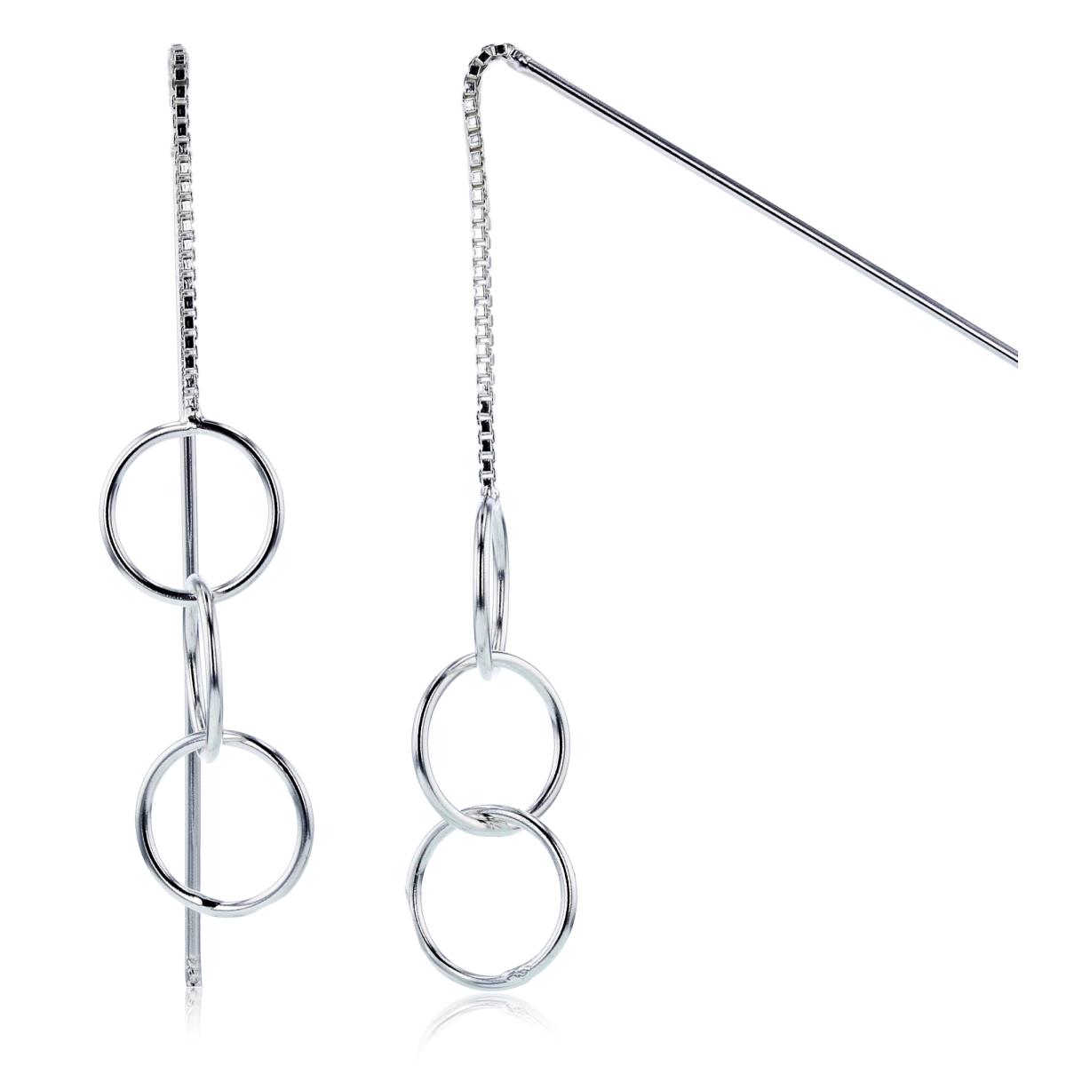 Sterling Silver Plated Open Invert Circles Dangling on Chain/Threader Earrings