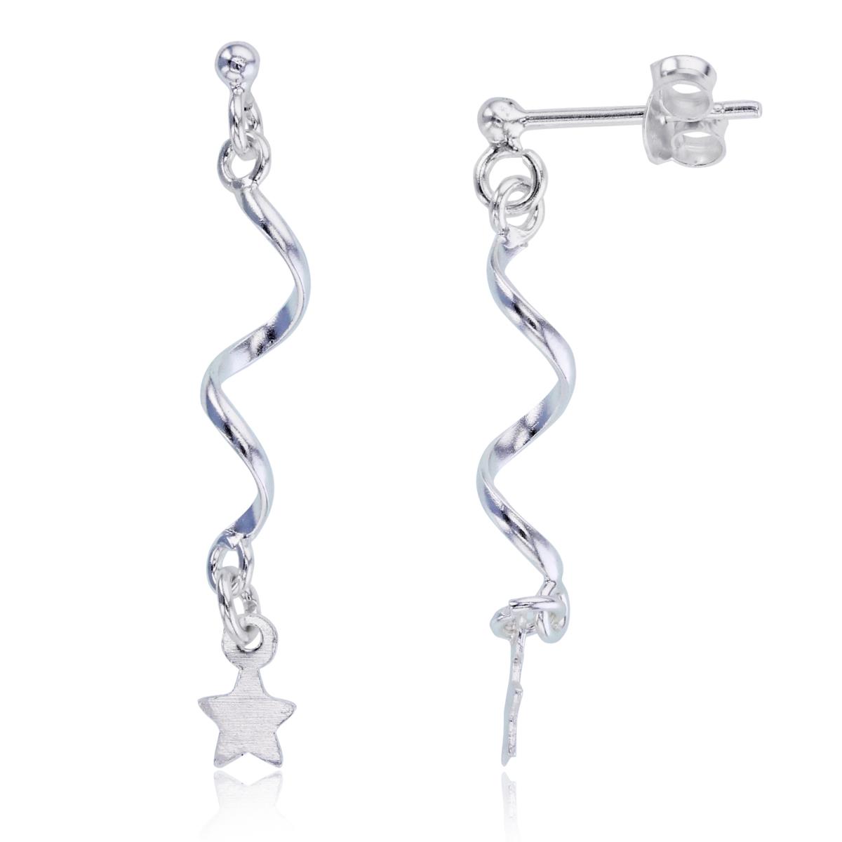 Sterling Silver Plated Waved Bar with Dangling Star Earrings