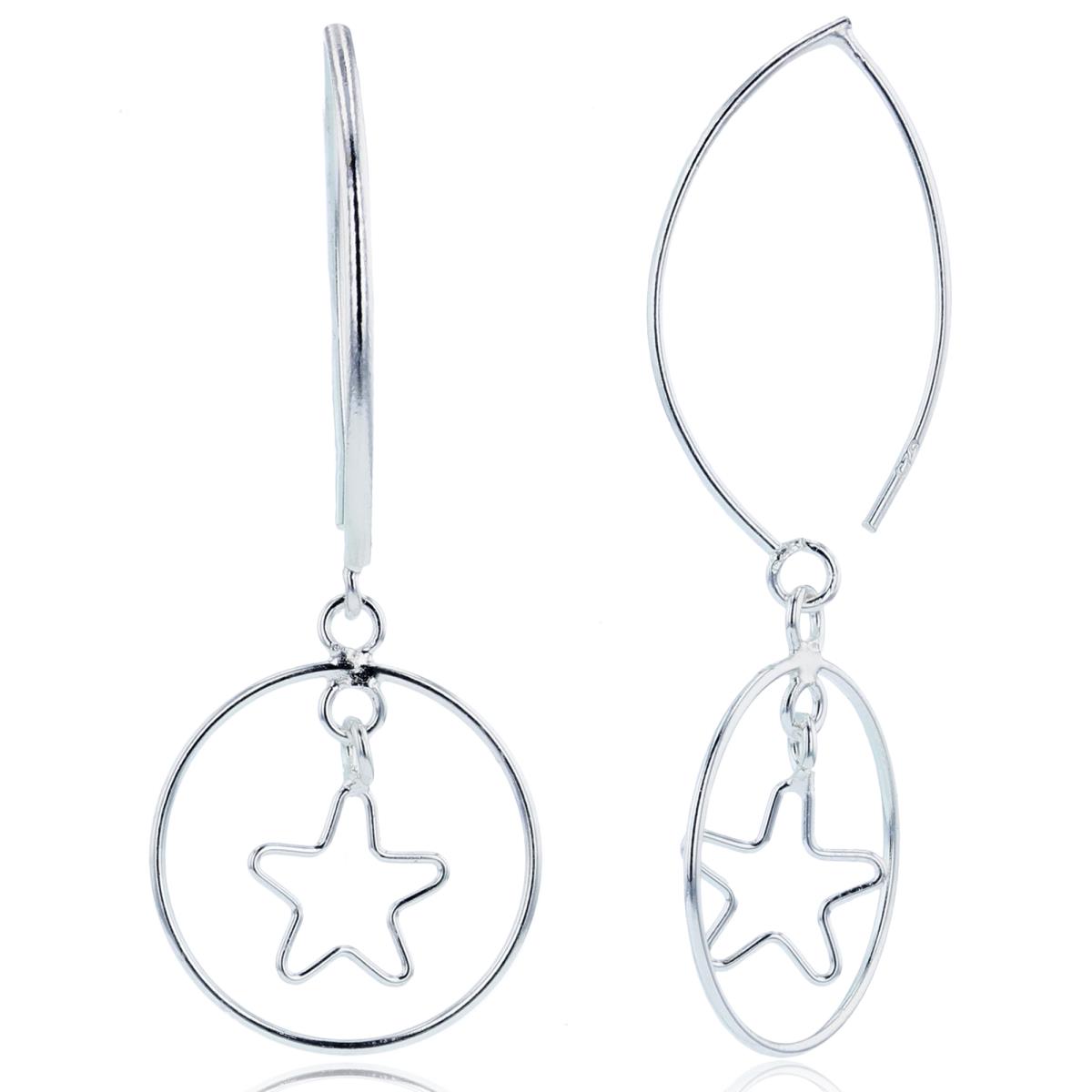 Sterling Silver Plated Open Circle/Star Dangling Earrings