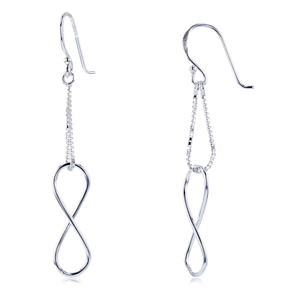 Sterling Silver Plated Open Infinity on Chain Dangling Earrings
