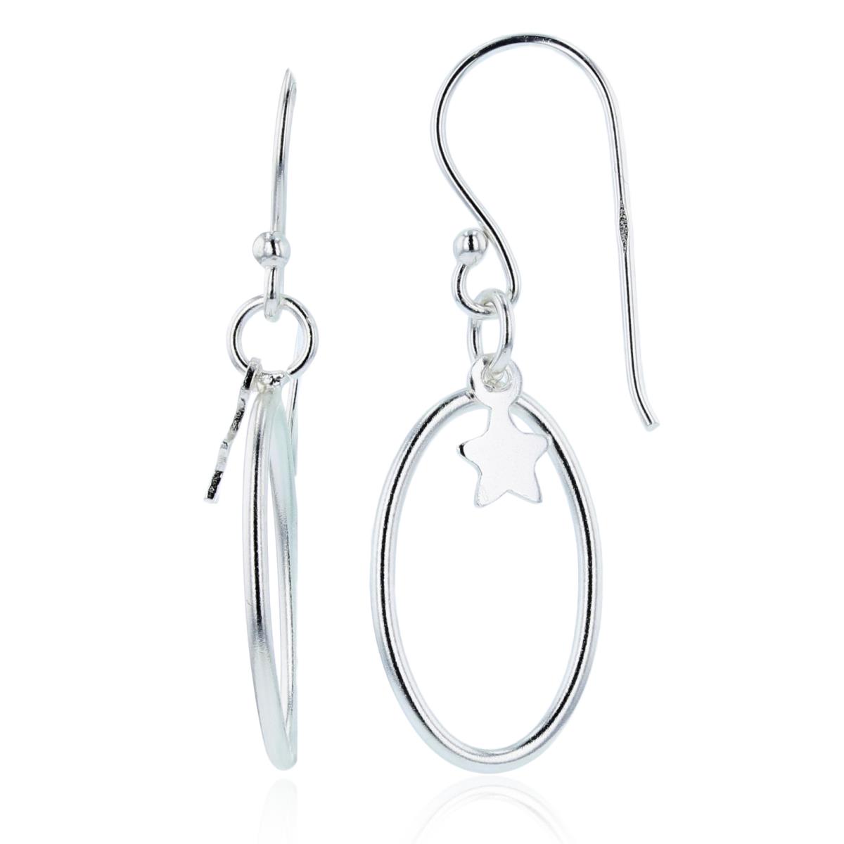 Sterling Silver Plated Open Oval Link with Dangling Star Earrings
