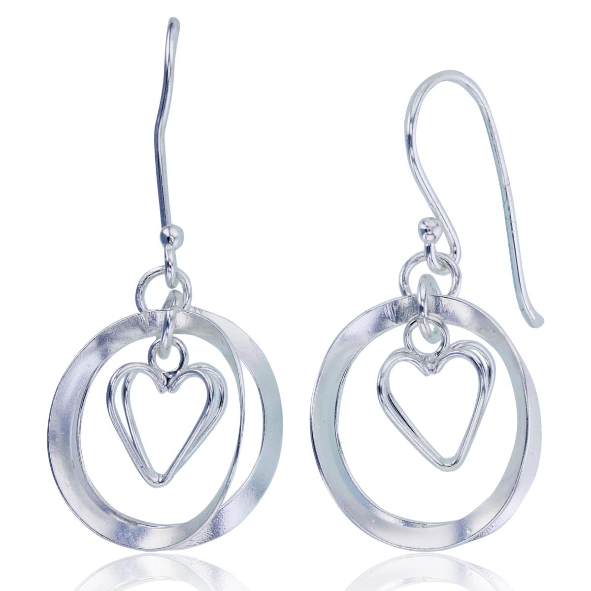 Sterling Silver Plated Double-Side Circle & Heart Dangling Earrings