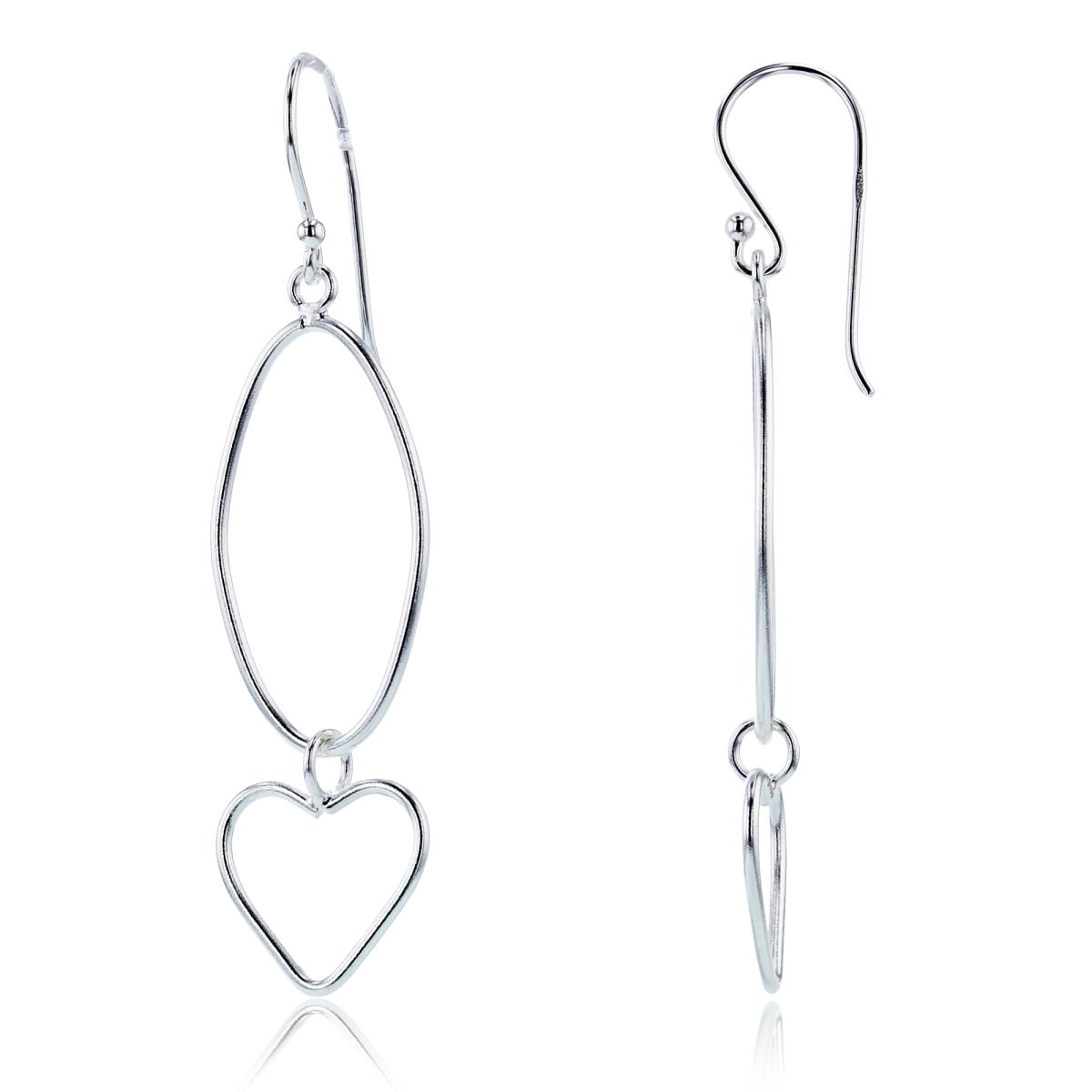 Sterling Silver Plated Open PS-Oval & Heart Dangling Earrings