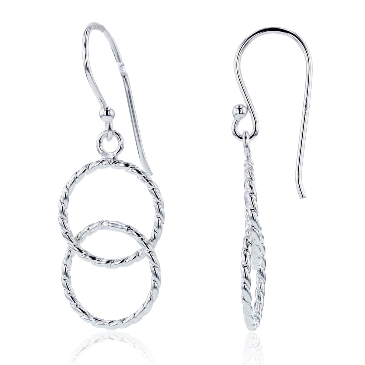 Sterling Silver Plated DC Double Circles Dangling Earrings