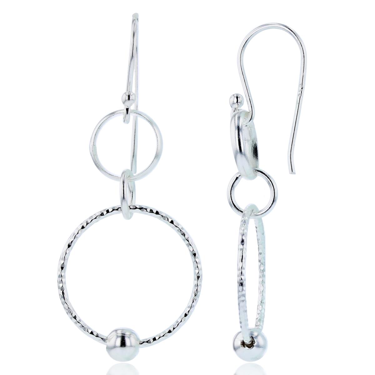 Sterling Silver Plated High Polish & DC Open Circles with Bead Dangling Earrings