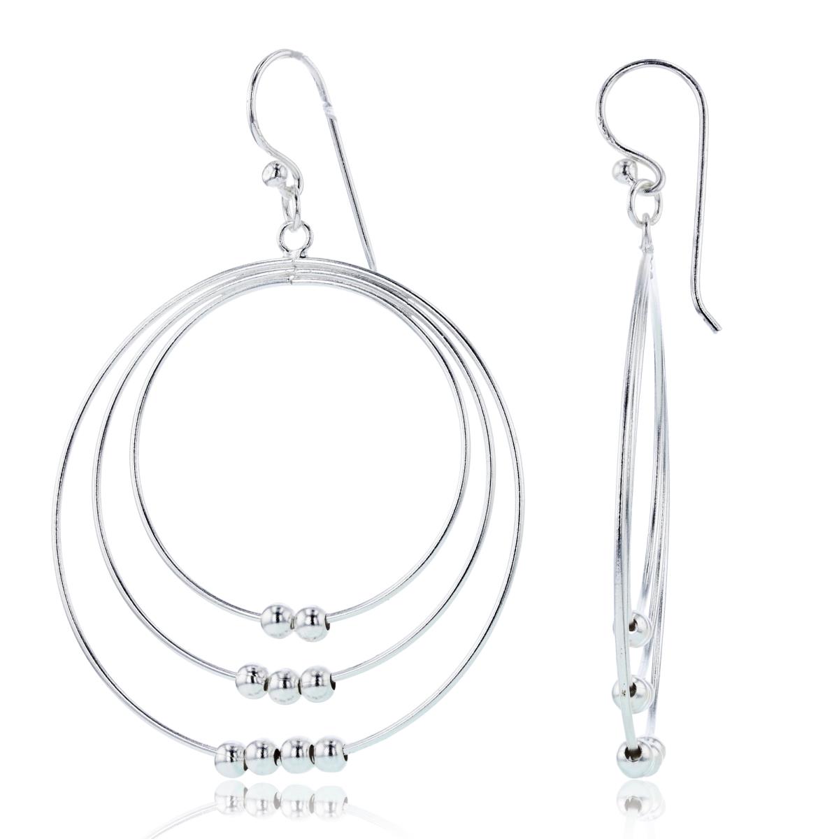 Sterling Silver Plated Graduated Open Circles with Movable Beads Earrings
