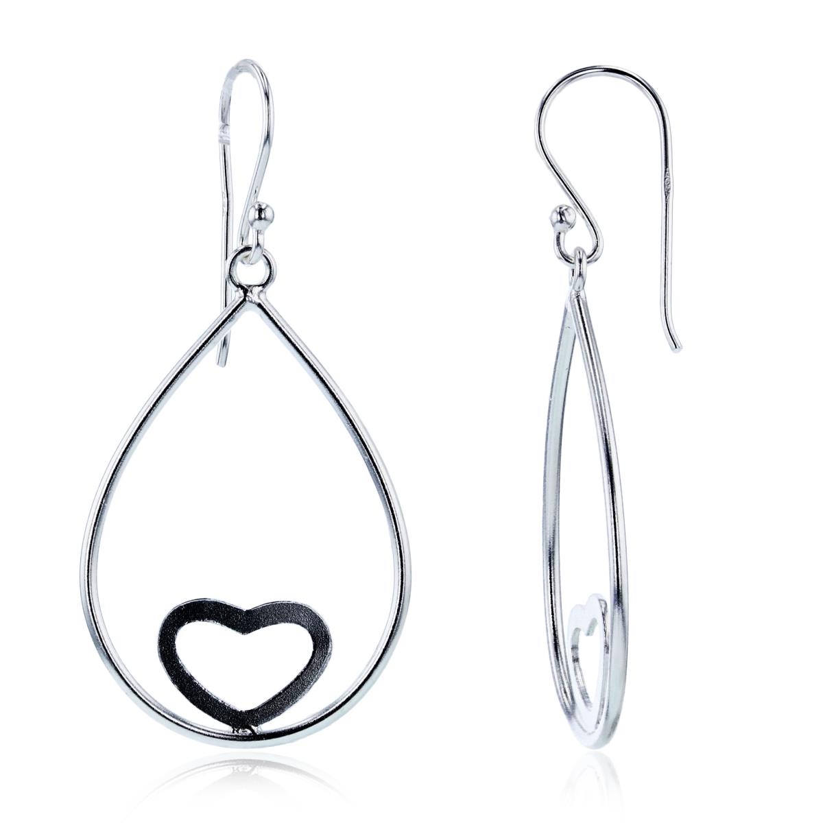 Sterling Silver Plated Open PS-shape with Heart Dangling Earrings