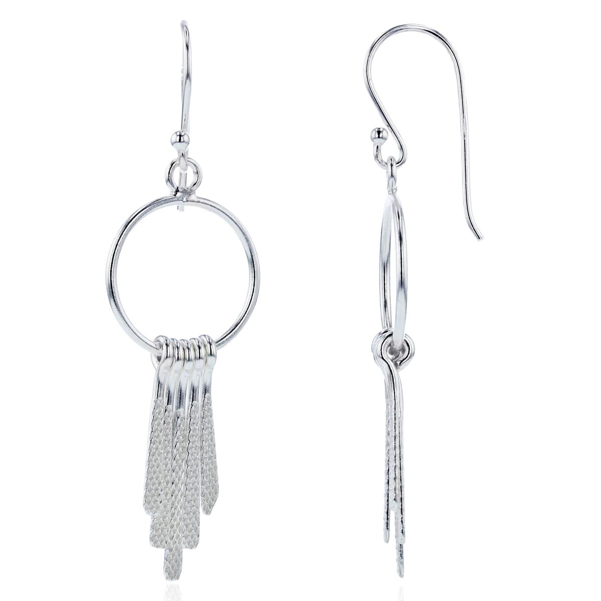 Sterling Silver Plated Open Circle with Movable DC Bars Dangling Earrings