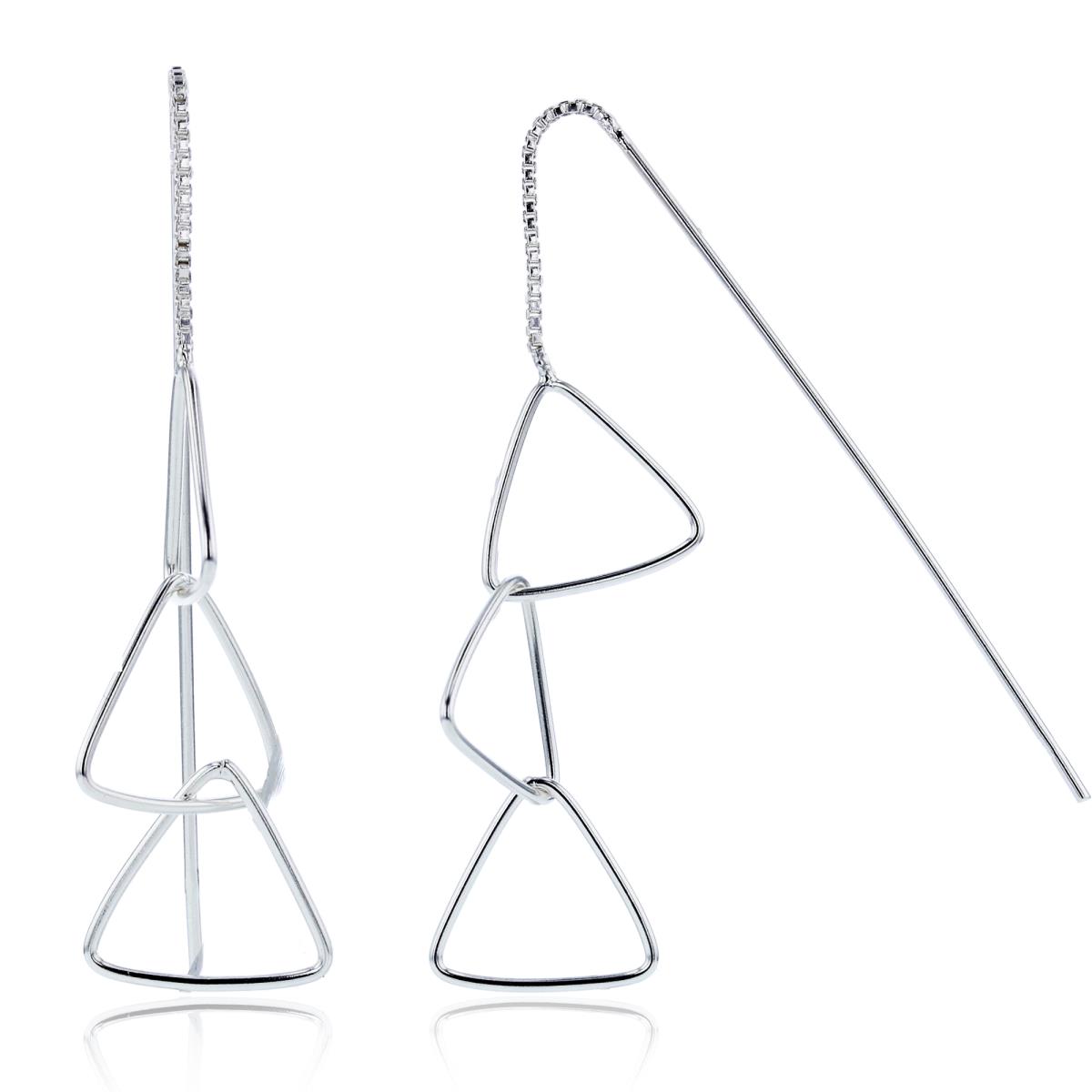 Sterling Silver Plated Open Triangle Dangling on Chain/Threader Earrings