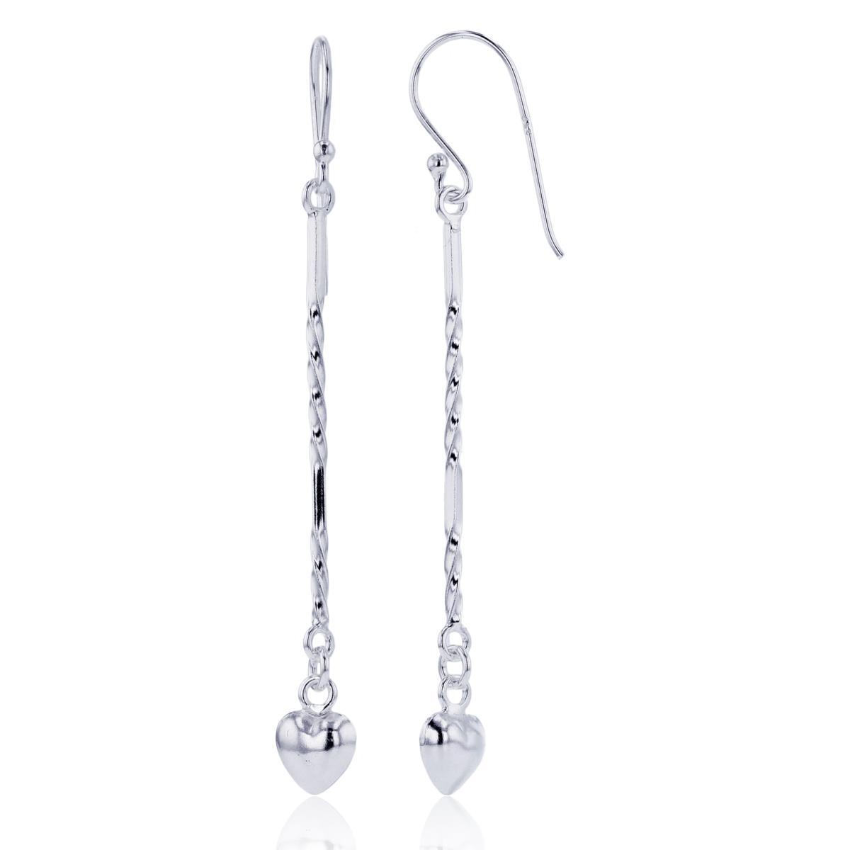 Sterling Silver Plated DC Bar with Puffy Heart Dangling Earrings