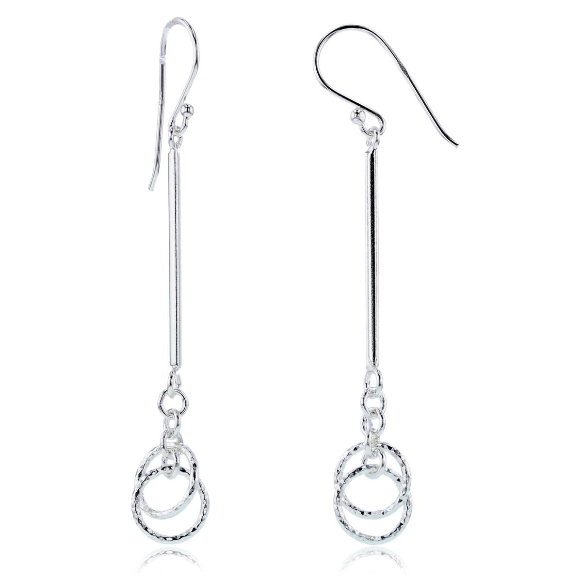 Sterling Silver Plated High Polished Bar with DC Double Circles Dangling Earrings
