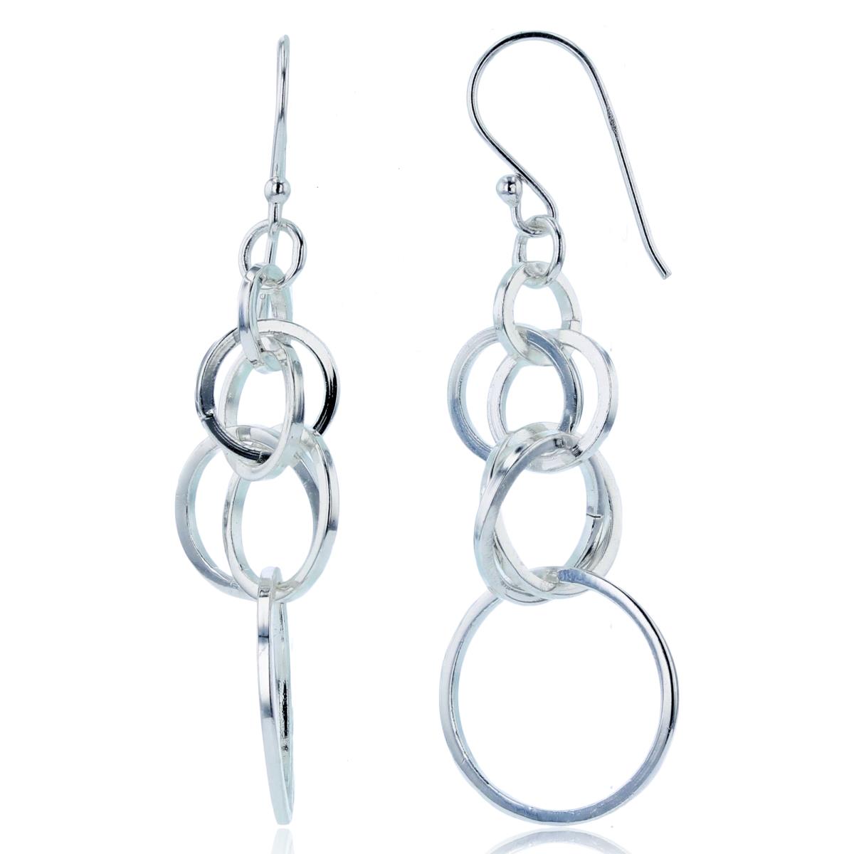 Sterling Silver Plated Bunch of Graduated Open Circles Dangling Earrings
