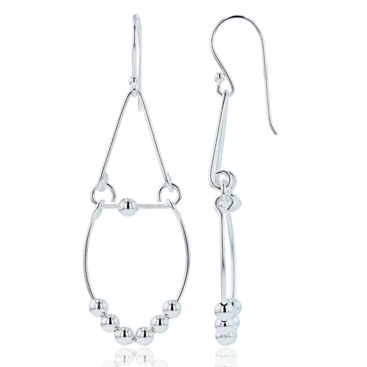 Sterling Silver Plated Open Trill/Oval Tubing with Movable Beads Dangling Earrings