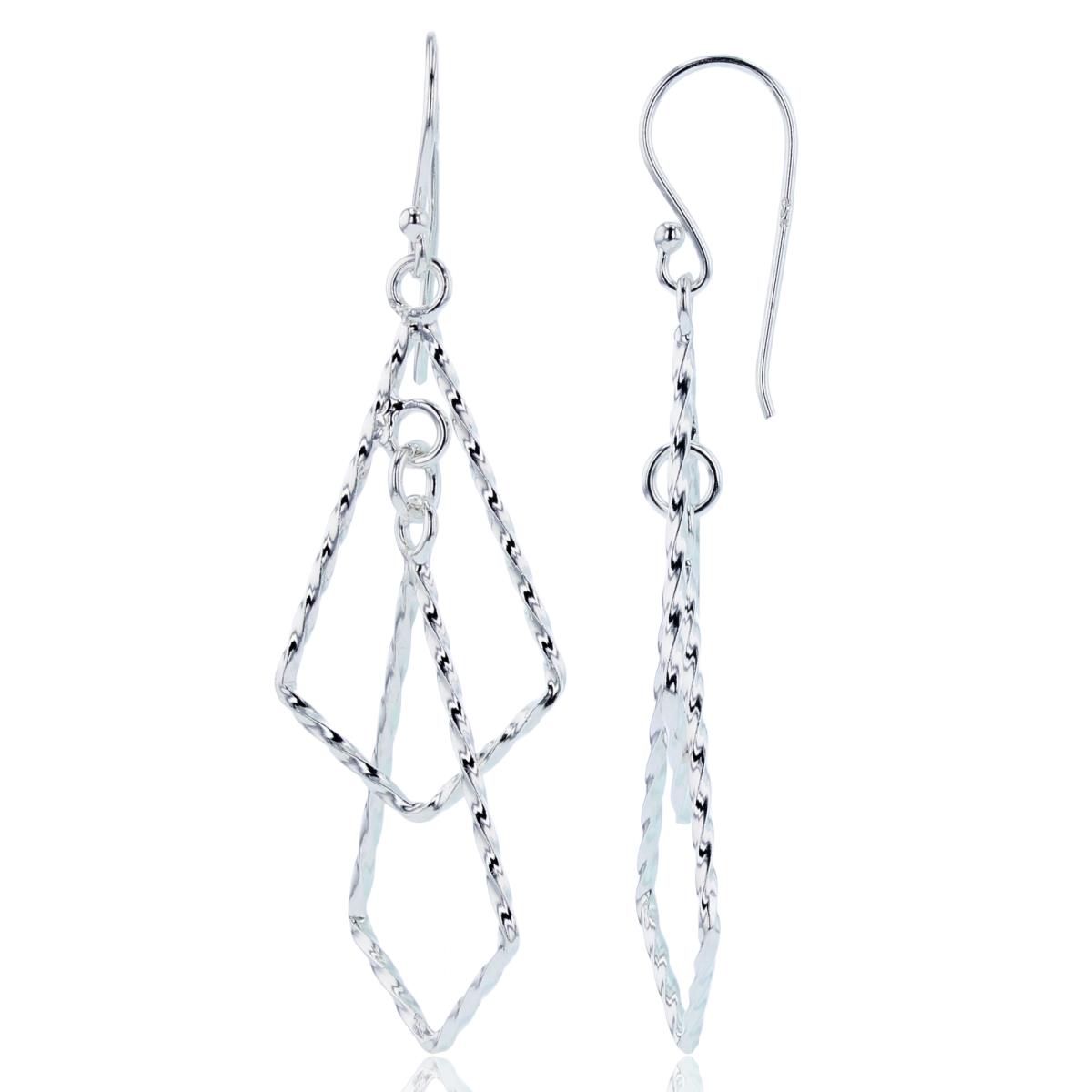 Sterling Silver Plated Double DC Open Rhombs Dangling Earrings