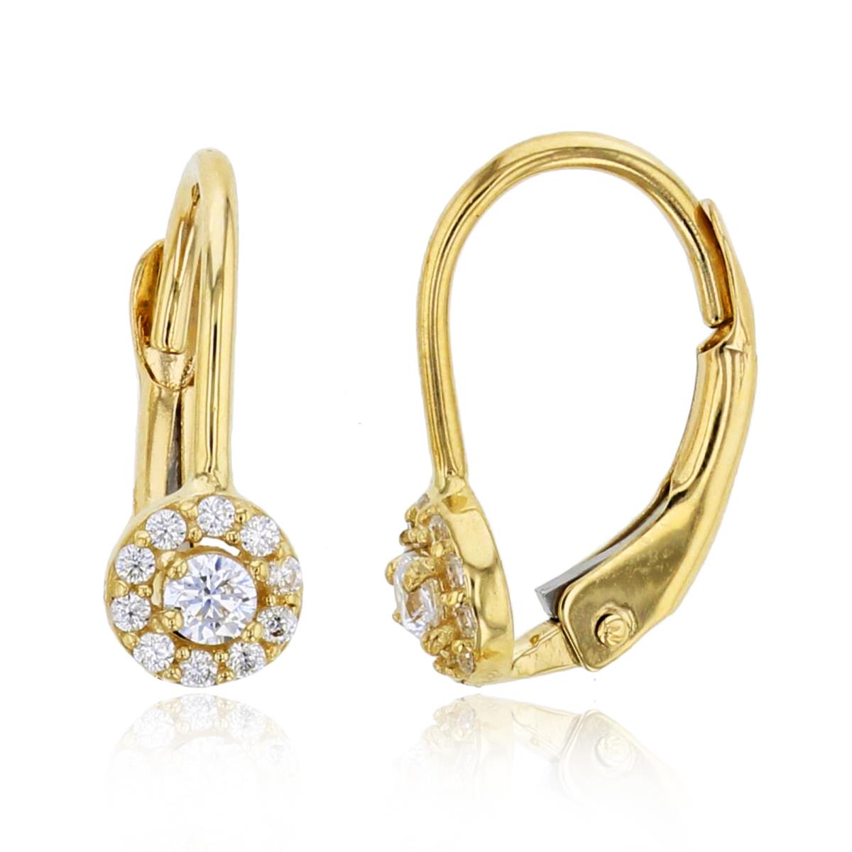 14K Yellow Gold Halo CZ 13x5mm Leverback Earring