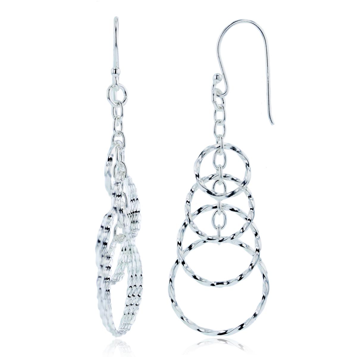 Sterling Silver Plated DC Graduated Sliding Open Circles Dangling Earrings
